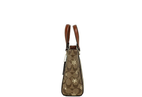 COACH Alice Small Snowflake Print Khaki Canvas Satchel Handbag Purse